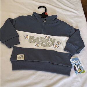 Bluey Blue & White Half-Zip Kids Pullover Hoodie